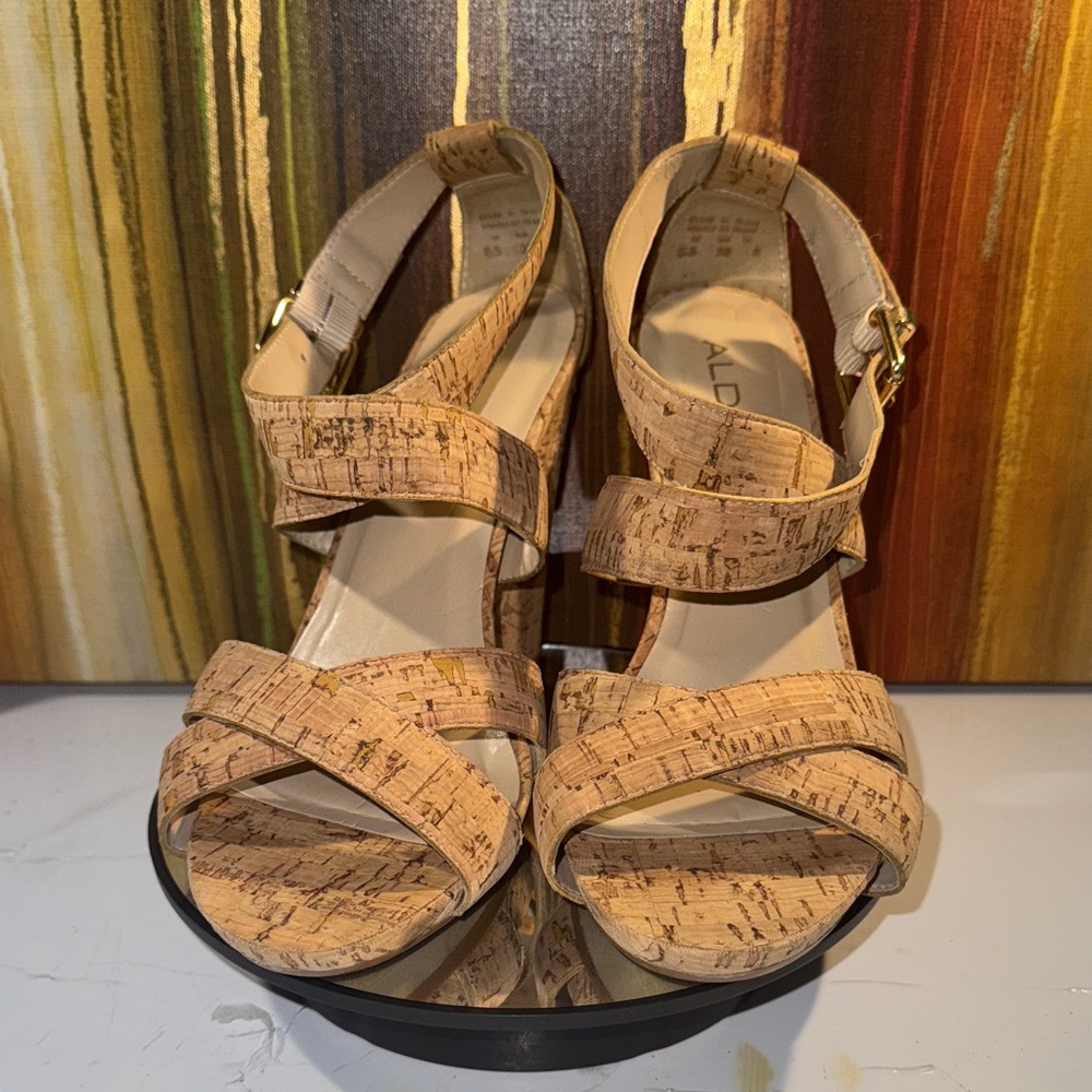 Aldo Cork Textured Tan Heels - Women’s Size 8.5